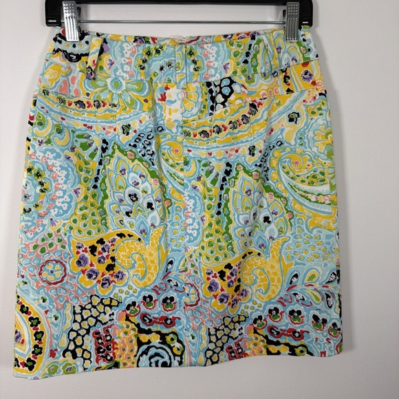 Carlisle Paisley Pencil Skirt Size 0 Front Zipper Bright Spring Colors Pockets - Picture 6 of 10